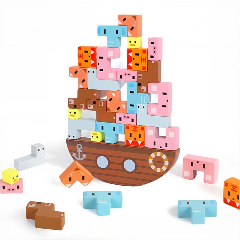 EDUTREE Wooden Animal Building Blocks – Montessori Stacking Educational Toy for Toddlers, Preschool Learning Game, Enhance Hand-Eye Coordination, Ideal Birthday Gift for Kids Ages 3 4 5 - Image 1