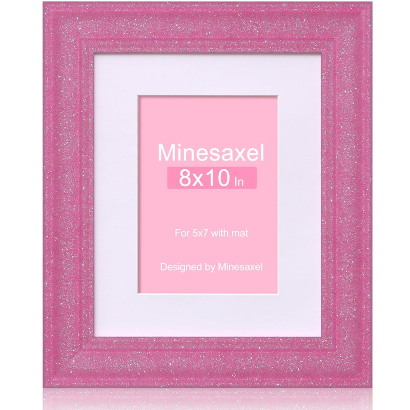 Minesaxel إطار صور لامع من ماينساكسيل مقاس 8×10 بوصة مع حافة داخلية، مناسب لإطارات صور زجاجية حقيقية عالية الدقة مقاس 5×7 بوصة، بألوان باستيلية براقة، إطار فني ملون وجذاب ومرح وفريد ​​من نوعه مقاس 8×10 بوصة، مناسب للعرض على الطاولة أو الحائط، لون وردي، عبوة واحدة - Image 1