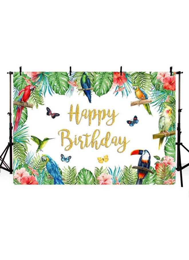 MEHOFOND 7X5Ft Tropical Bird Birthday Backdrop Summer Toucan Palm Leaves Gold Glitter Happy Birthday Banner Photography Background Parrot Hummingbird Luau Decoration Photobooth Props  - Image 2