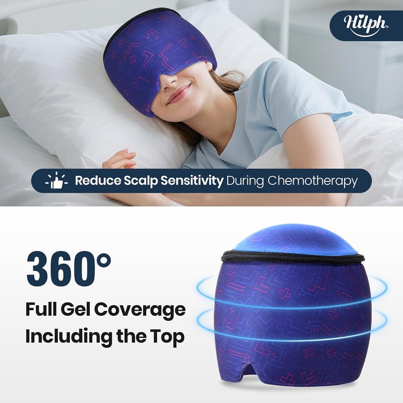 Hilph Migraine Hat - 360° Cooling Hat with Gel Packs - Unisex Adults - Blue - One Size Beanie - Migraine & Headache Relief - Image 2