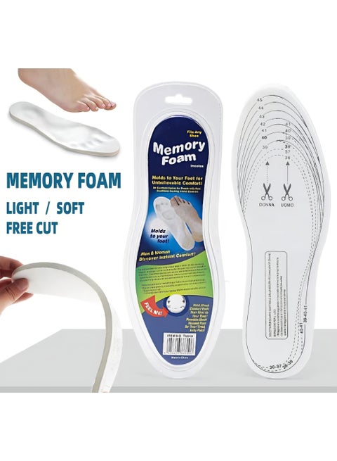Memory Foam Shoe Cushion Inserts, Insole - Unisex Adults One Size Fit All (36 To 45) for loose shoes, sore relief, comfortable, universal fit