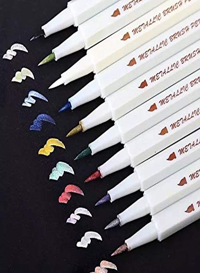 PATHOS INDIA mix Colors Soft Brush Tip Metallic Marker Pens Painting Brush Pens for Drawing Journal Diary Scrapbooking DIY Photo Album Card Making Calligraphy - Image 3