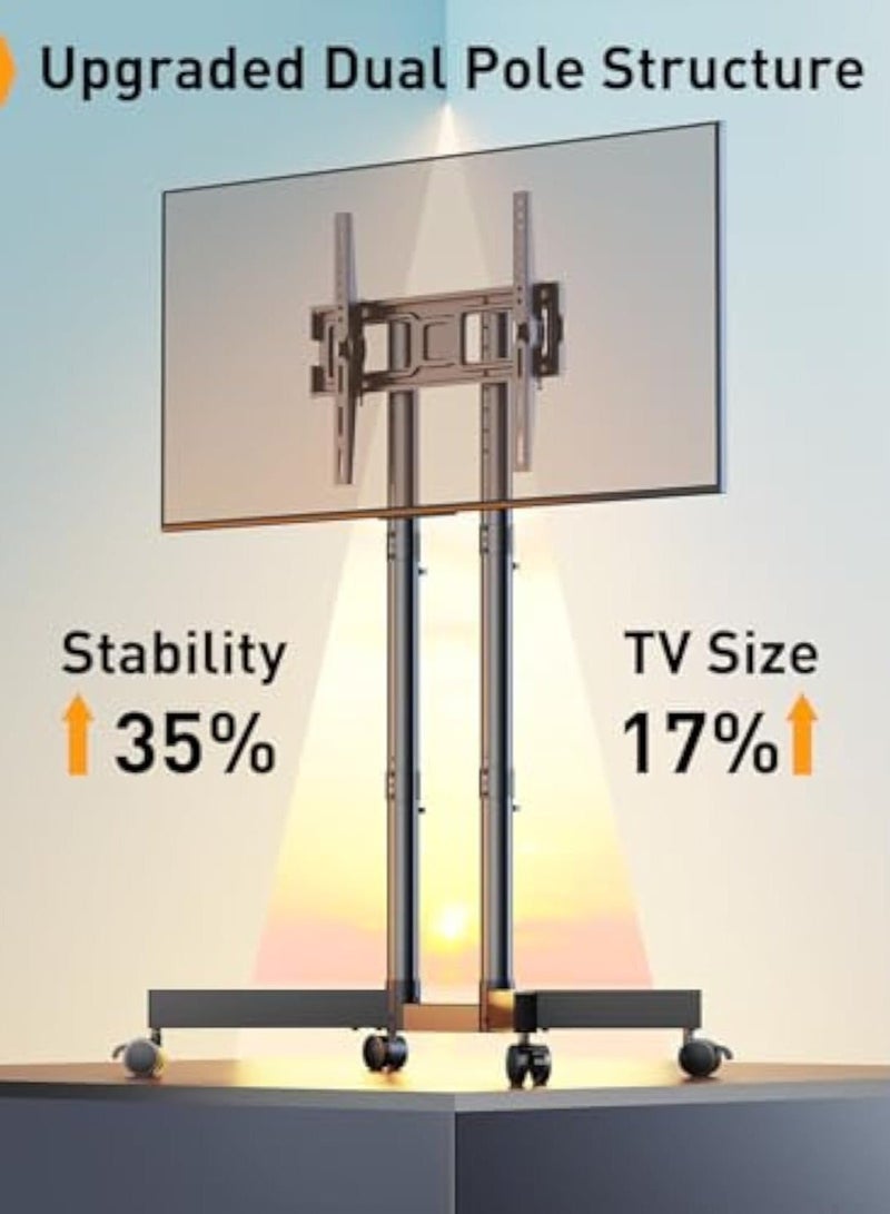Apexll Height Adjustable Mobile TV Stand Cart - Fits 32-75 Inch LCD, LED, OLED TVs, Supports Up to 110 lbs, Max VESA 600x400mm, with 30° Rotation - Image 5