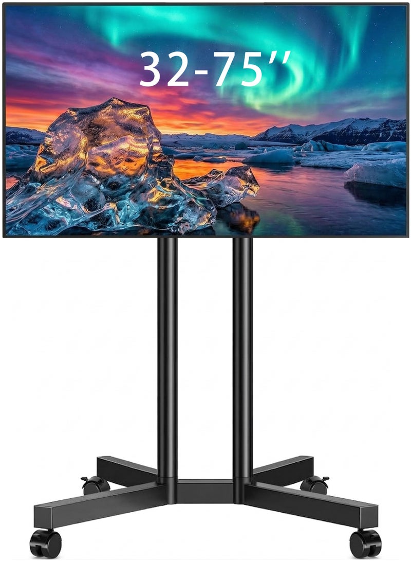 Apexll Height Adjustable Mobile TV Stand Cart - Fits 32-75 Inch LCD, LED, OLED TVs, Supports Up to 110 lbs, Max VESA 600x400mm, with 30° Rotation - Image 1