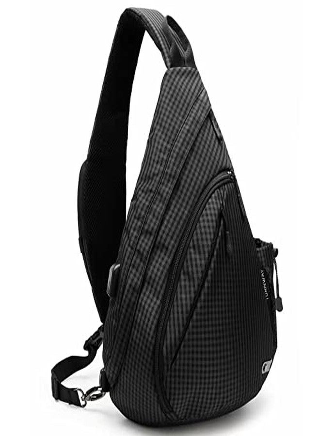 TurnWay Water-Proof Sling bag/Crossbody Backpack/Shoulder Bag with USB Charging Port for Travel, Hiking, Cycling, Camping (Black Grid) - Image 4