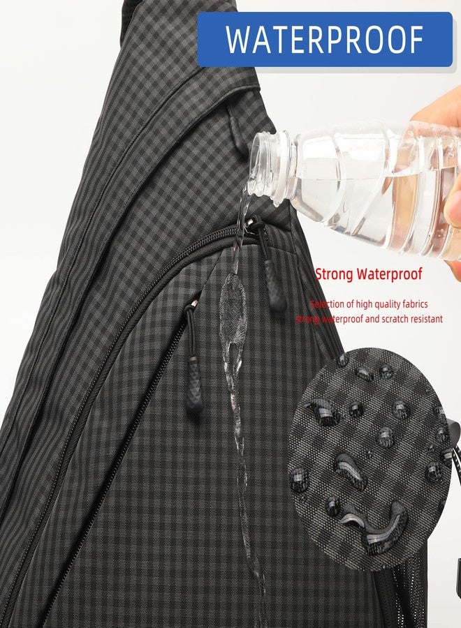 TurnWay Water-Proof Sling bag/Crossbody Backpack/Shoulder Bag with USB Charging Port for Travel, Hiking, Cycling, Camping (Black Grid) - Image 5