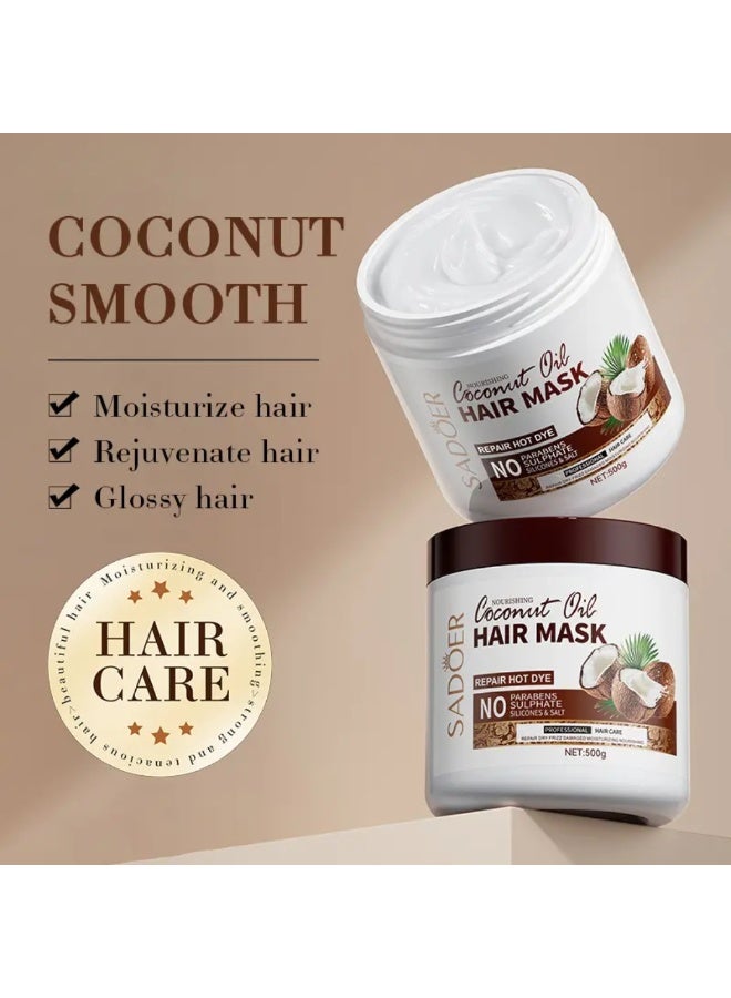 SADOER 500g Coconut Oil Hair Mask Nourishing Repairing Perm Dye hair masks, Repair Dry Frizz Damaged hairs, Hydrating Moisturizing Creamy Coconut Hair Mask - Image 3