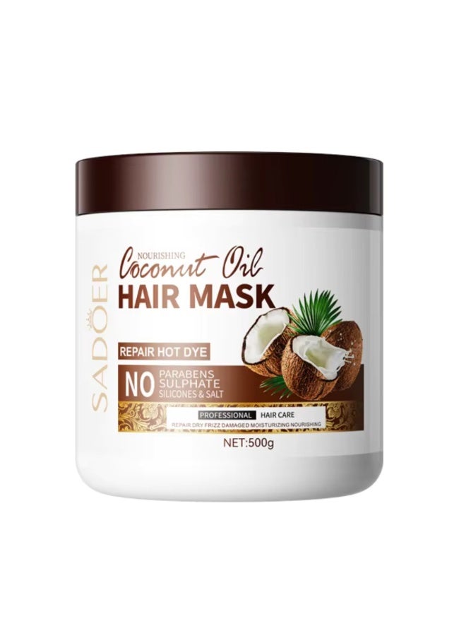 SADOER 500g Coconut Oil Hair Mask Nourishing Repairing Perm Dye hair masks, Repair Dry Frizz Damaged hairs, Hydrating Moisturizing Creamy Coconut Hair Mask - Image 1
