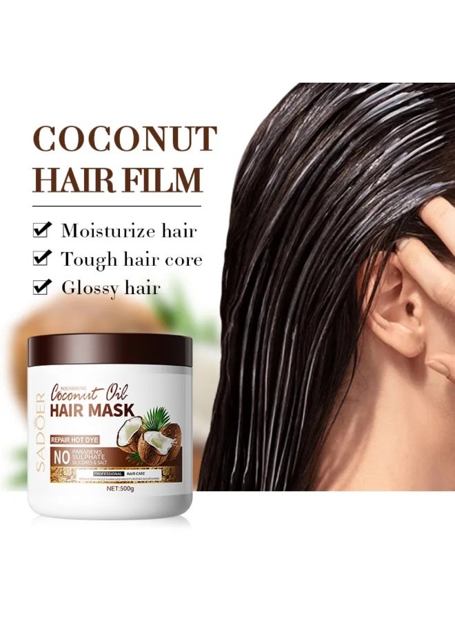 SADOER 500g Coconut Oil Hair Mask Nourishing Repairing Perm Dye hair masks, Repair Dry Frizz Damaged hairs, Hydrating Moisturizing Creamy Coconut Hair Mask - Image 2