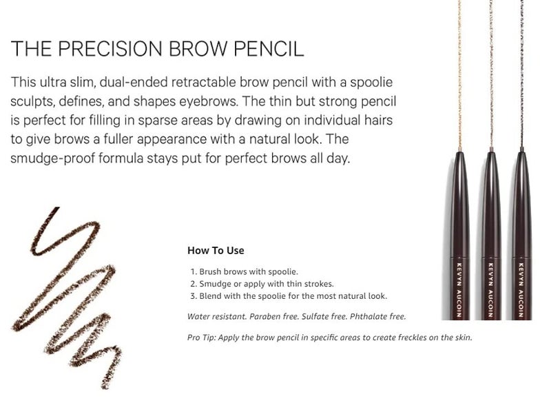 Kevyn Aucoin The Precision Brow Pencil, Dark Brunette: Ultra slim, thin and strong. Retractable plus spoolie brush. Pro makeup artist go to. Sculpt, define and shape eyebrows. Stay put, smudge-proof. - Image 4
