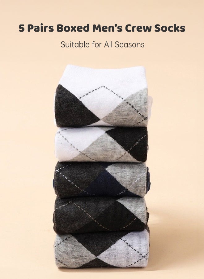 SHABILI 5 Pair Men’s Polyester Crew Socks Business Socks Summer Casual Socks Slouch Sock Argyle Set, Breathable Moisture-Wicking Elastic Cuff Anti-Odor No Pilling, Perfect for Daily Leisure Travel Sport - Image 4