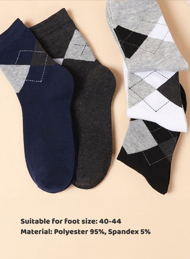 SHABILI 5 Pair Men’s Polyester Crew Socks Business Socks Summer Casual Socks Slouch Sock Argyle Set, Breathable Moisture-Wicking Elastic Cuff Anti-Odor No Pilling, Perfect for Daily Leisure Travel Sport - Image 5