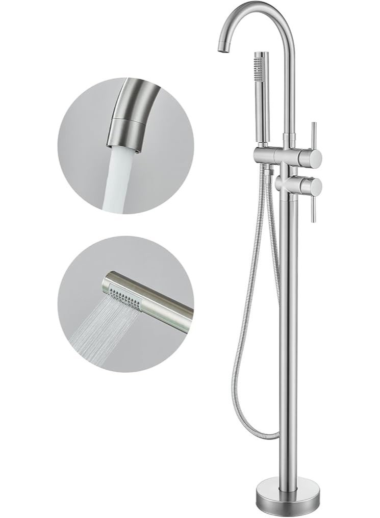 واي دي صنبور حوض استحمام فاخر قائم بذاته من YD، خلاط حوض استحمام مثبت على الأرض مع دش يدوي، طقم دش ذو ذراع واحد، حوض استحمام عصري - Image 1