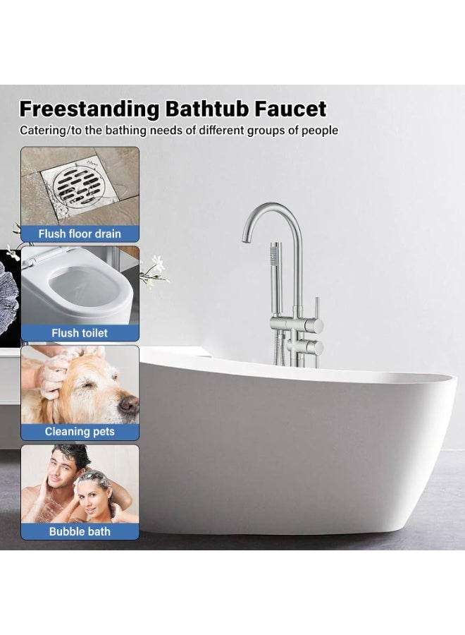 واي دي صنبور حوض استحمام فاخر قائم بذاته من YD، خلاط حوض استحمام مثبت على الأرض مع دش يدوي، طقم دش ذو ذراع واحد، حوض استحمام عصري - Image 3