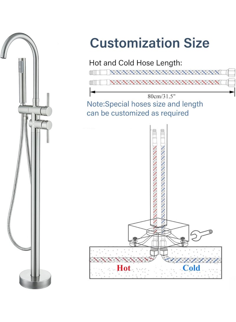 واي دي صنبور حوض استحمام فاخر قائم بذاته من YD، خلاط حوض استحمام مثبت على الأرض مع دش يدوي، طقم دش ذو ذراع واحد، حوض استحمام عصري - Image 5