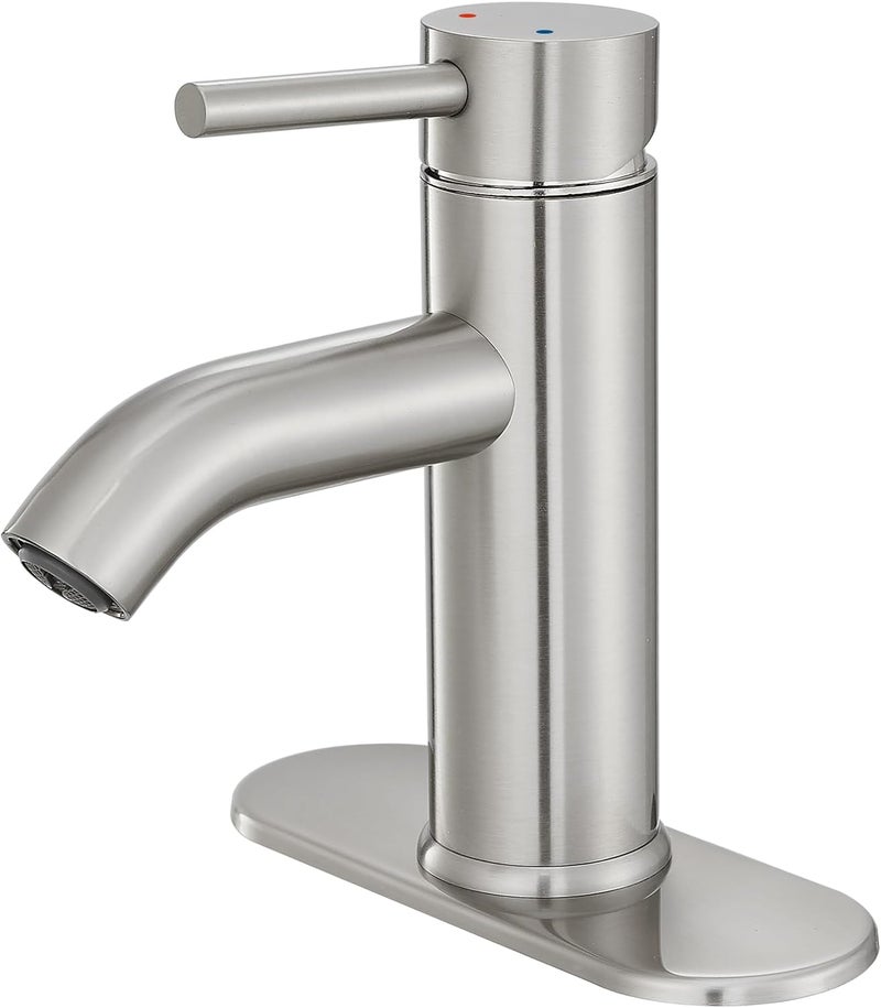 VOTON Bathroom Faucet Brushed Nickel One-Handle, Modern one Hole Bathroom Sink Faucet Lavatory Faucet with Deck - Image 1