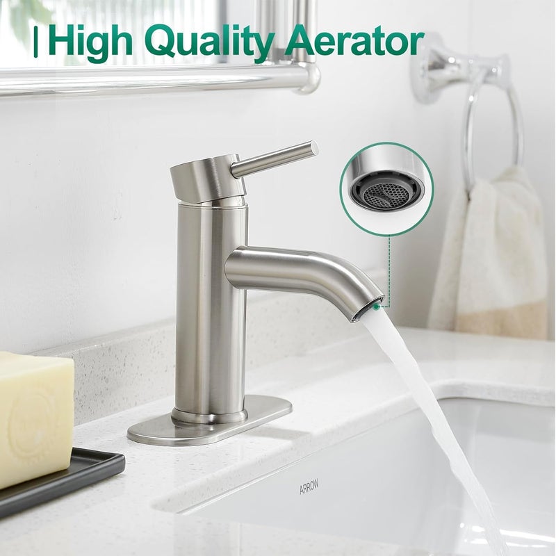 VOTON Bathroom Faucet Brushed Nickel One-Handle, Modern one Hole Bathroom Sink Faucet Lavatory Faucet with Deck - Image 2