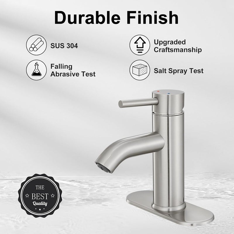 VOTON Bathroom Faucet Brushed Nickel One-Handle, Modern one Hole Bathroom Sink Faucet Lavatory Faucet with Deck - Image 3