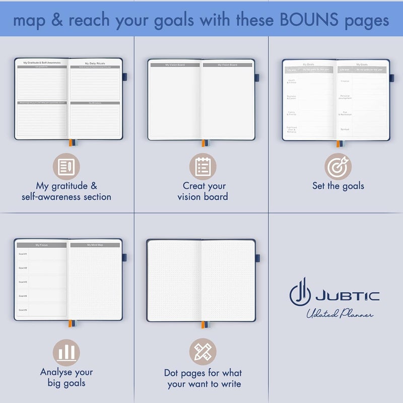 JUBTIC Undated Planner Weekly and Monthly Productivity Daily Planners 2022-2023 Agenda Calendar to Do List Notebook A5 Organization Journal with Stickers Appointment Book for Time Management-Dark Blue - Image 5