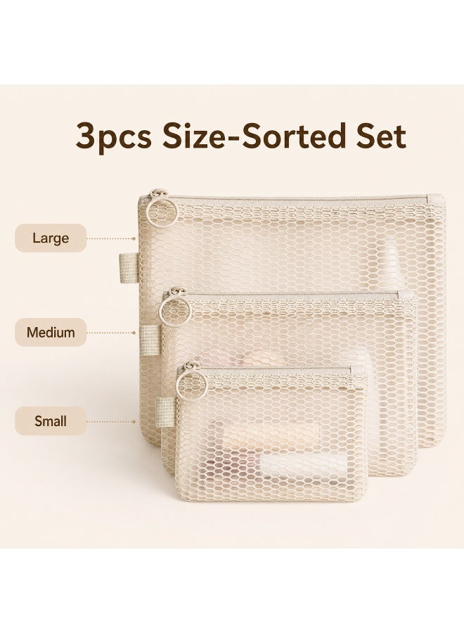 3pcs Portable Mesh Cosmetic Bags, Large Medium Small Makeup Pouches, Home Travel Outdoor Storage - Image 4