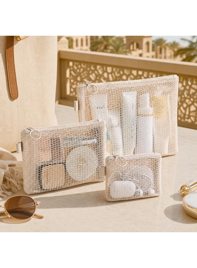 3pcs Portable Mesh Cosmetic Bags, Large Medium Small Makeup Pouches, Home Travel Outdoor Storage - Image 3