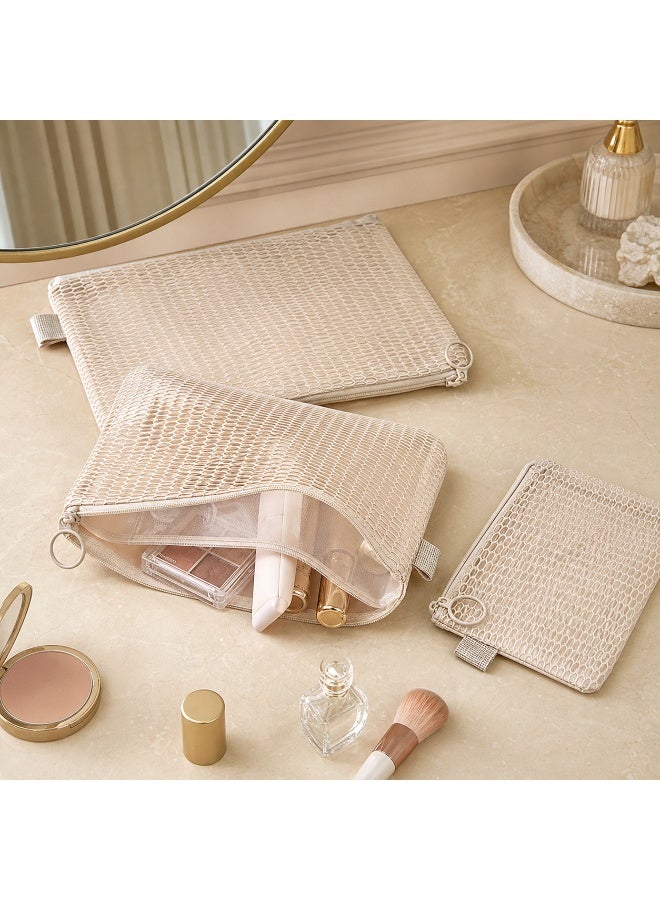 3pcs Portable Mesh Cosmetic Bags, Large Medium Small Makeup Pouches, Home Travel Outdoor Storage - Image 2