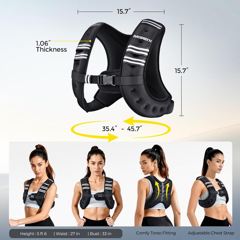 PACEARTH سترة وزن، 6lb/8lb/10lb/12lb/16lb/20lb/25lb/30lb سترة وزن مع شريط عاكس، سترات وزن للجسم للنساء والرجال، فقدان الوزن، تمارين القوة، الجري، المشي، الركض - Image 2