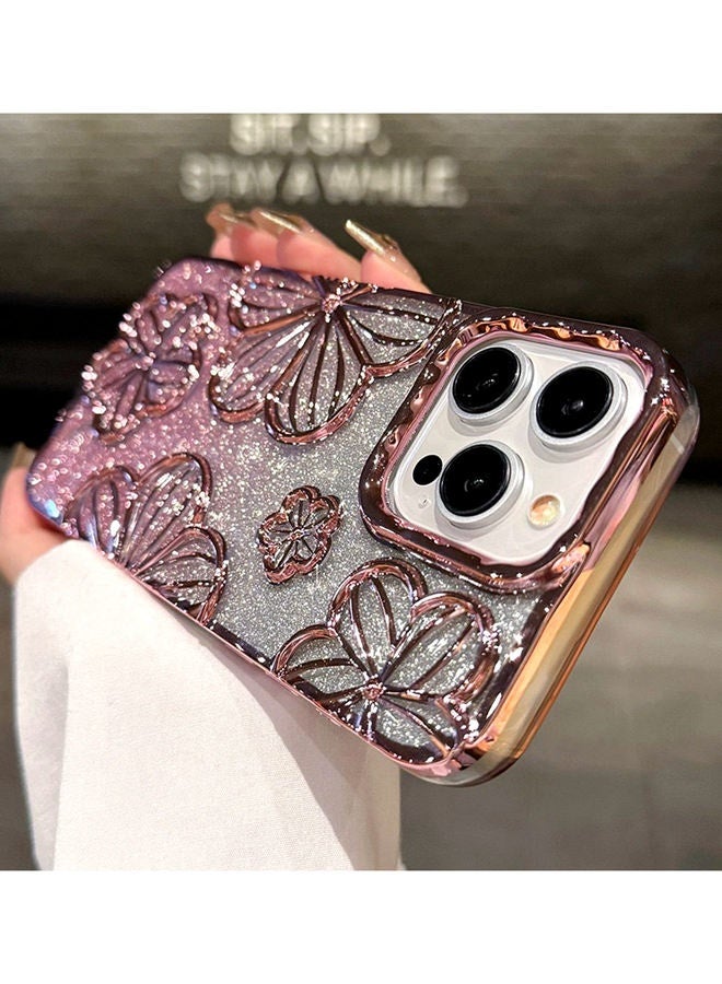 Sparkle Case for iPhone 16 Pro Max，Dazzle 3D Flower，Camera Protection，Elegant Gradient iPhone 16 Pro Max Cover，Premium Shiny iPhone 16 Pro Max Case  ，Pink - Image 1