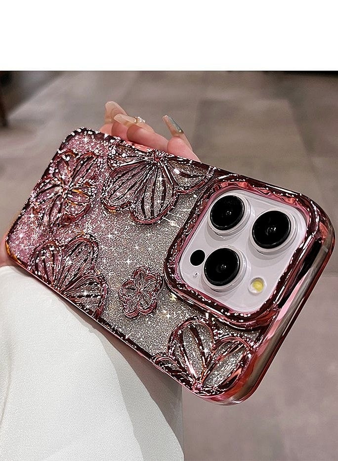 Sparkle Case for iPhone 16 Pro Max，Dazzle 3D Flower，Camera Protection，Elegant Gradient iPhone 16 Pro Max Cover，Premium Shiny iPhone 16 Pro Max Case  ，Pink - Image 2