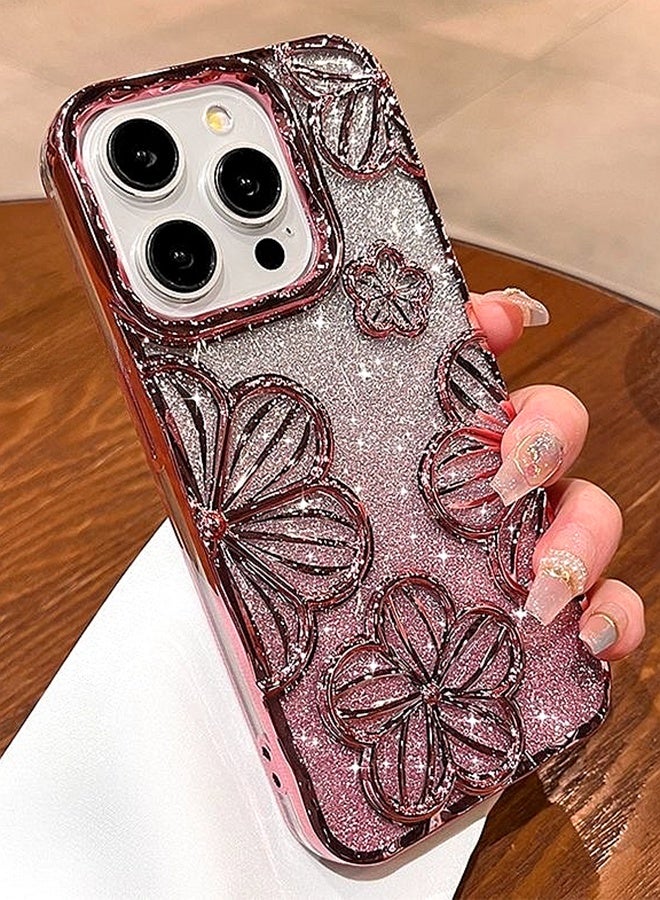 Sparkle Case for iPhone 16 Pro Max，Dazzle 3D Flower，Camera Protection，Elegant Gradient iPhone 16 Pro Max Cover，Premium Shiny iPhone 16 Pro Max Case  ，Pink - Image 3