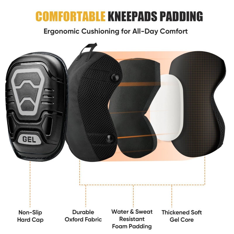 TICONN Gel Knee Pads for Work, Professional Heavy Duty Work Knee Pads for Men with Soft Foam and Gel Cushion for Men Construction, Garden, Flooring (Black/Grey) - Image 2