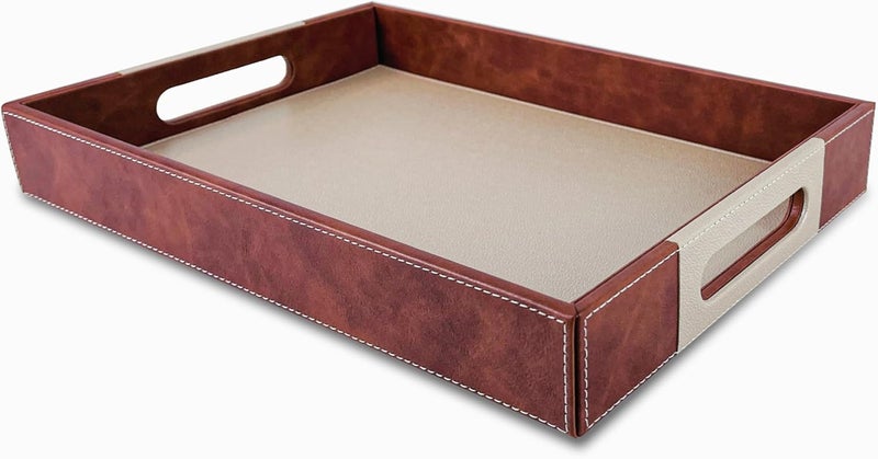 LeArt Leather Serving Tray – Serving Tray with Handles | Home, Office, Restaurant | Appetizer, Food, Snack, Dessert Platter | Trays Serving Set (Hazelnut 2) - Image 1