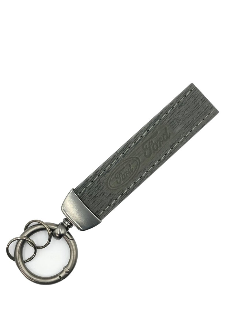 فورد سلسلة مفاتيح سيارة-فورد، سلسلة مفاتيح بحلقة معدنية مع حزام جلدي، سلسلة مفاتيح منزلية، - Image 1