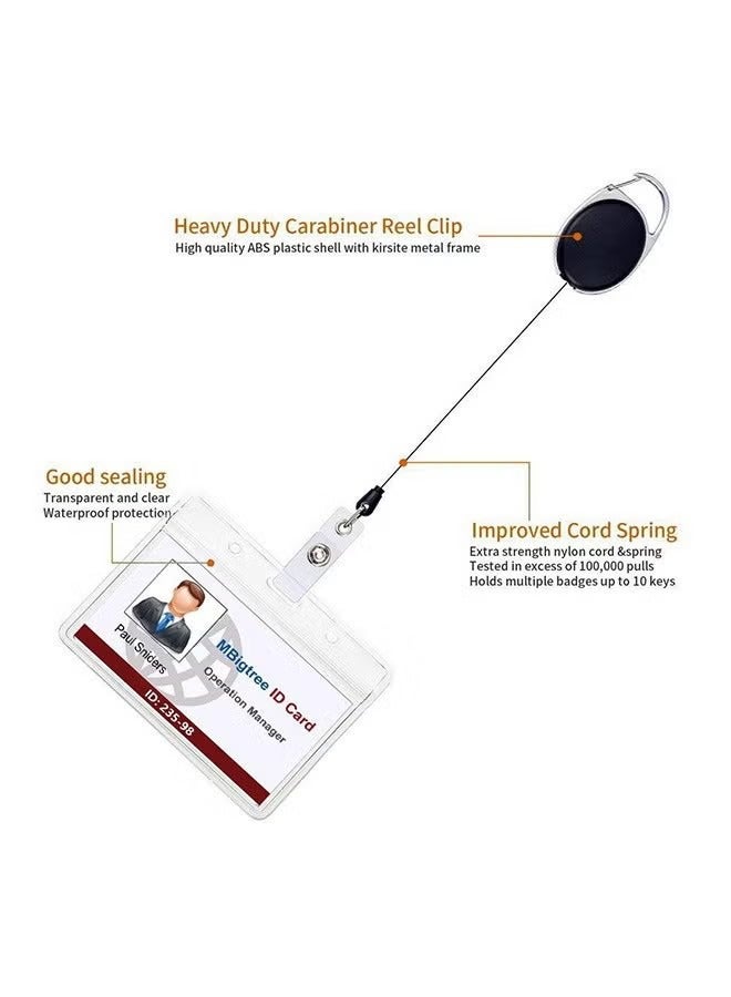 Generic 2 Pack Heavy Duty Retractable Reel Clips Set with Carabiner Reel Clip,Upgraded Retractable Badge, Horizontal and Vertical Two Styles Waterproof Transparent ID Card Holder, Clear  - Image 2