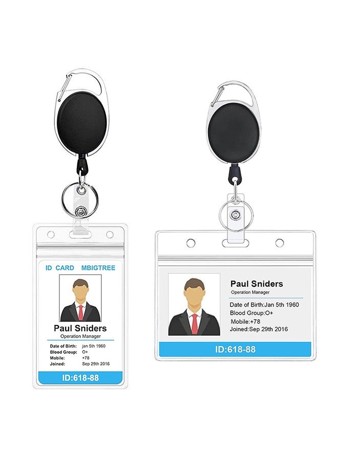 Generic 2 Pack Heavy Duty Retractable Reel Clips Set with Carabiner Reel Clip,Upgraded Retractable Badge, Horizontal and Vertical Two Styles Waterproof Transparent ID Card Holder, Clear  - Image 1