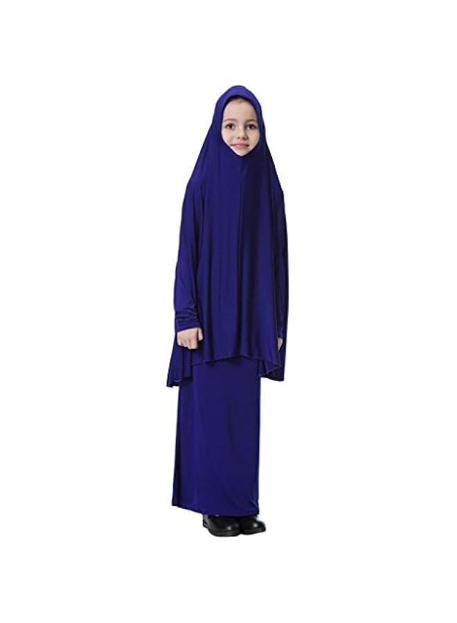 Muslim Islamic Girl's Maxi Two-Piece Prayer Dress Abaya Set for Hajj Umrah - Image 2