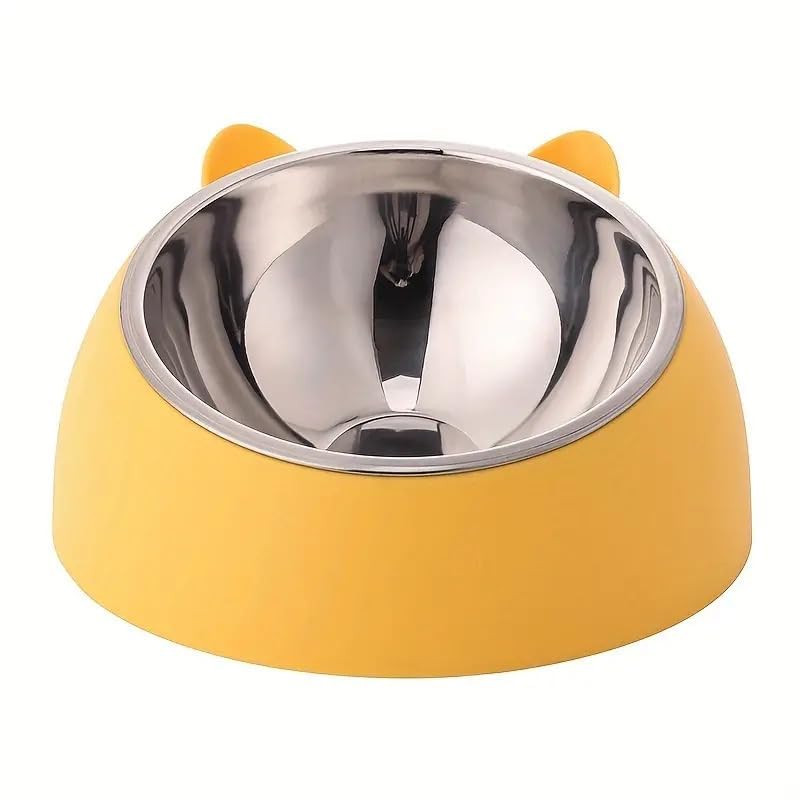 TGOPIT وعاء طعام مرتفع للقطط، وعاء مياه للقطط والجراء | وعاء طعام للقطط الفارسية مائل مرتفع بزاوية 15° (أصفر) - Image 1