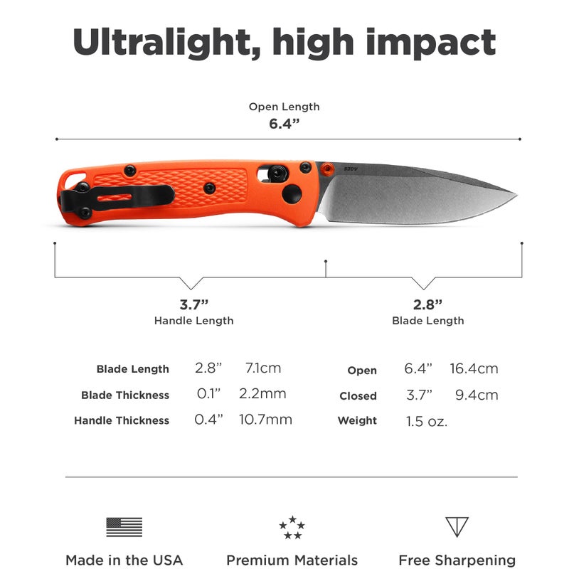 Benchmade بينشمايد - سكين ميني باج آوت 533 القابل للطي مع مقبض جريفوري برتقالي (533) - Image 5