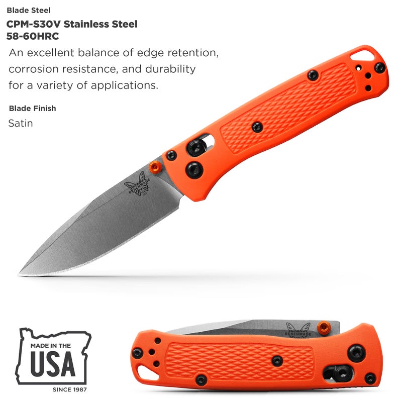 Benchmade بينشمايد - سكين ميني باج آوت 533 القابل للطي مع مقبض جريفوري برتقالي (533) - Image 3