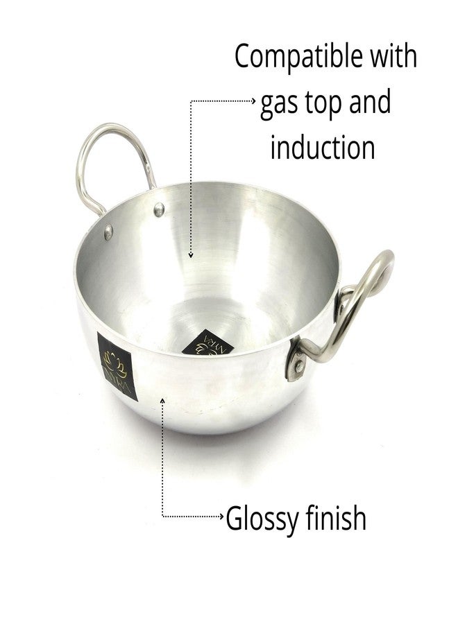 NYRA® Aluminium Induction Base Kadhai with a Steel lid Wok Food Grade Flat Bottom Small Size- 2 lt - Image 5