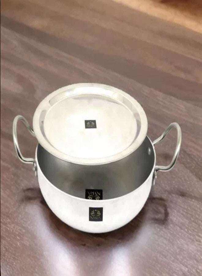 NYRA® Aluminium Induction Base Kadhai with a Steel lid Wok Food Grade Flat Bottom Small Size- 2 lt - Image 2
