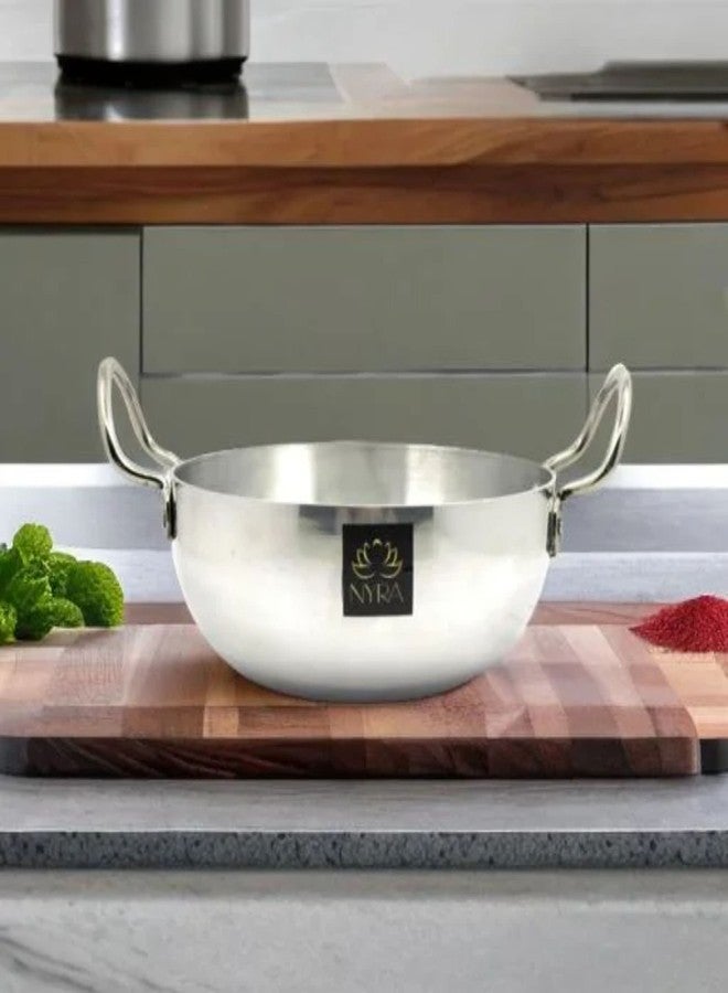 NYRA® Aluminium Induction Base Kadhai with a Steel lid Wok Food Grade Flat Bottom Small Size- 2 lt - Image 4