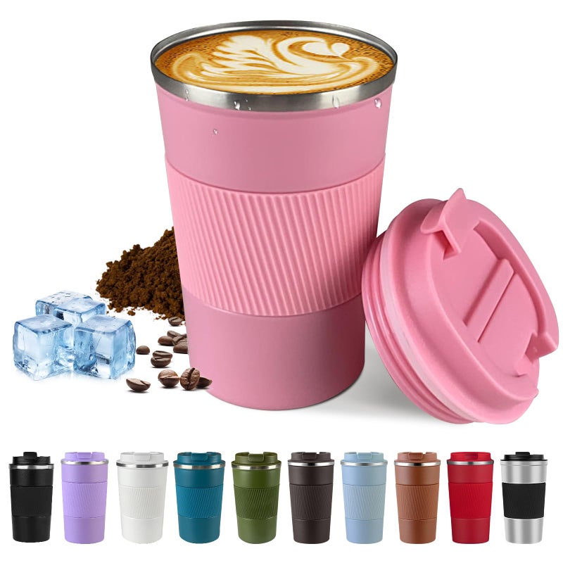 SPLMIFA Vacuum-Insulated Stainless Steel Travel Coffee Mug, Leak-Proof Reusable Coffee Cup with Lid - Keep Hot & Cold Drinks for Hours, Durable Insulated Tumbler for Men & Women(3rd-Pink, 12OZ) - Image 1
