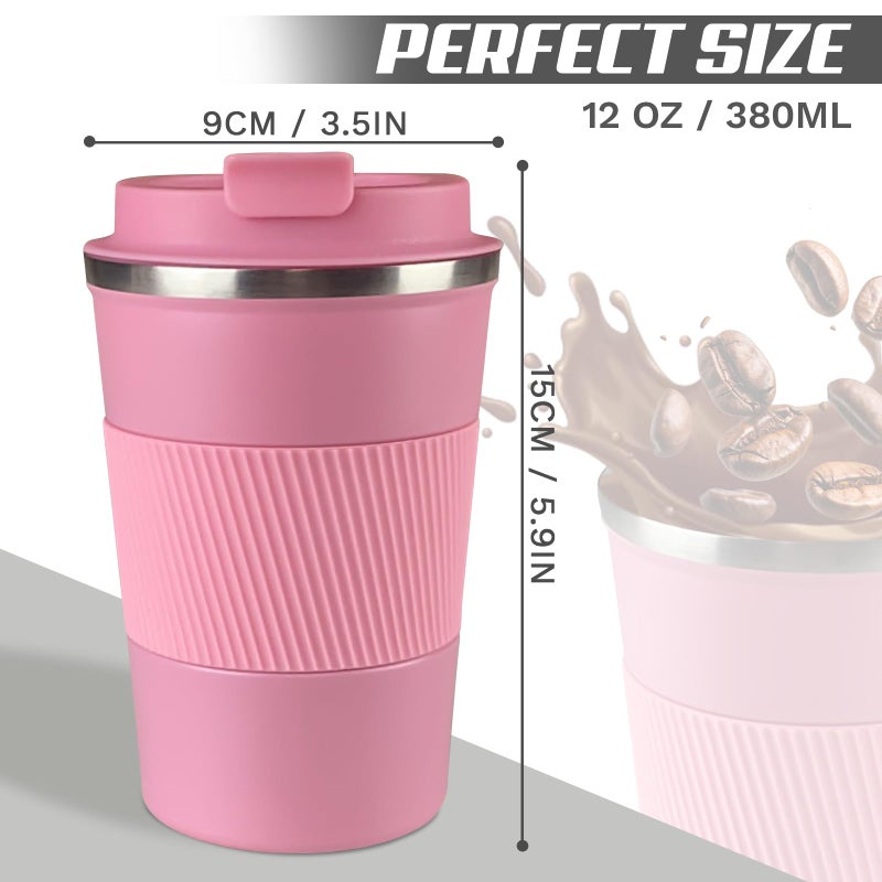 SPLMIFA Vacuum-Insulated Stainless Steel Travel Coffee Mug, Leak-Proof Reusable Coffee Cup with Lid - Keep Hot & Cold Drinks for Hours, Durable Insulated Tumbler for Men & Women(3rd-Pink, 12OZ) - Image 4