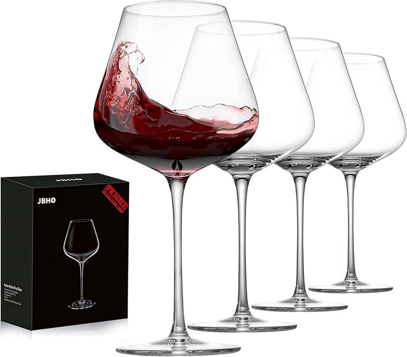 JBHO Set of 4-21 Ounce Hand Blown Italian Style Crystal Burgundy Wine Glasses - Lead-Free Premium Crystal Clear Glass - Gift-Box for any Occasion - Image 1