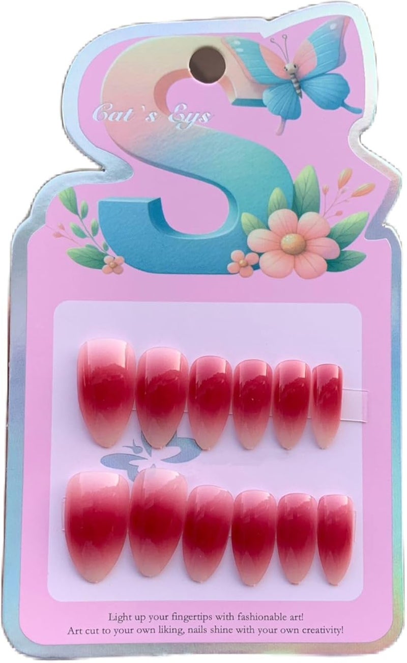 cats PRESS ON gel NAILS-12 pcs Medium Long -easy prsee on- Perfect For Parties, Comes With 1 SHEET DOUBLE FACE GLUE - N11