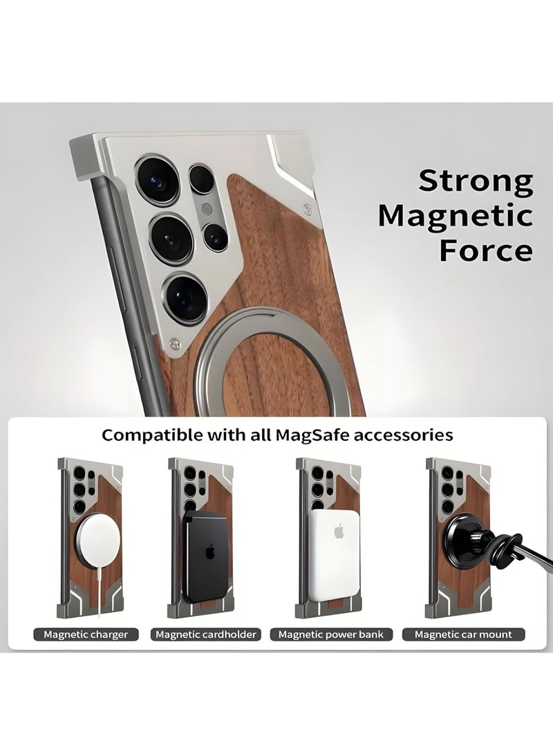 زيكسين جراب بتصميم مستوحى من الخشب - لهاتف Galaxy S24 Ultra - أنيق، متين، أنيق، بفتحات دقيقة، تصميم خفيف الوزن (تيتانيوم) - Image 2