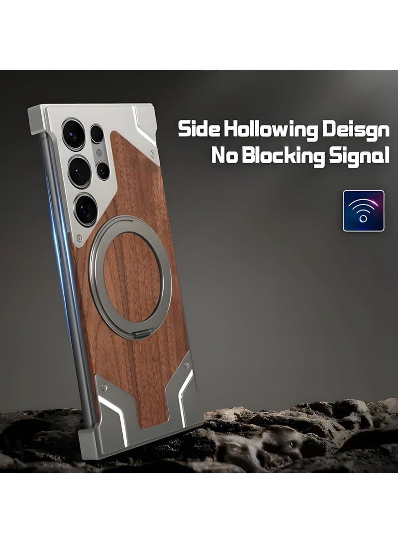 زيكسين جراب بتصميم مستوحى من الخشب - لهاتف Galaxy S24 Ultra - أنيق، متين، أنيق، بفتحات دقيقة، تصميم خفيف الوزن (تيتانيوم) - Image 3