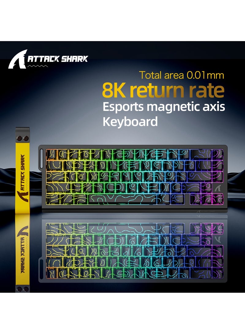 Attack Shark X68HE Wired Magnetic Gaming Keyboard, 0.01mm Adjustable Actuation, 8kHz Polling Rate, RGB Backlight, Side-Printed PBT Keycaps, 100M Lifespan Hall Effect Switches, 65% Layout (Black Contours) - Image 1