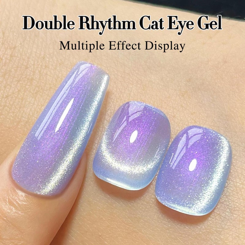 Double Rhythm 0.5 OZ Cat Eye Gel Polish with Magnet 15ML Holographic Glitter Shimmer Translucent Jelly Color Magnetic Nail Polish Salon DIY at Home (MC1001) - Image 4